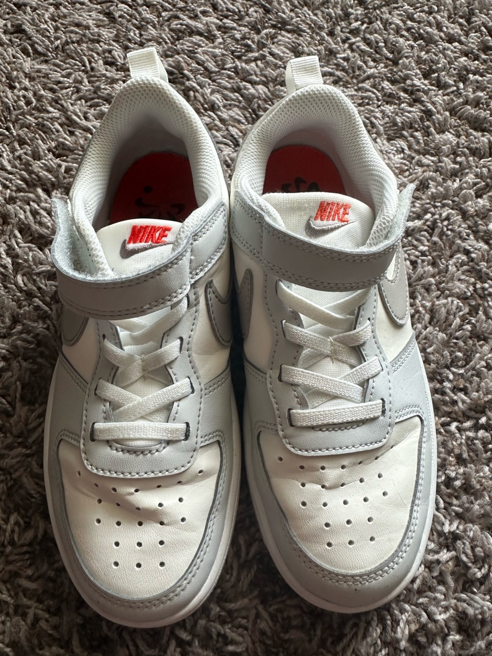 Nike Kids White Sneakers with Red Logo Accent
